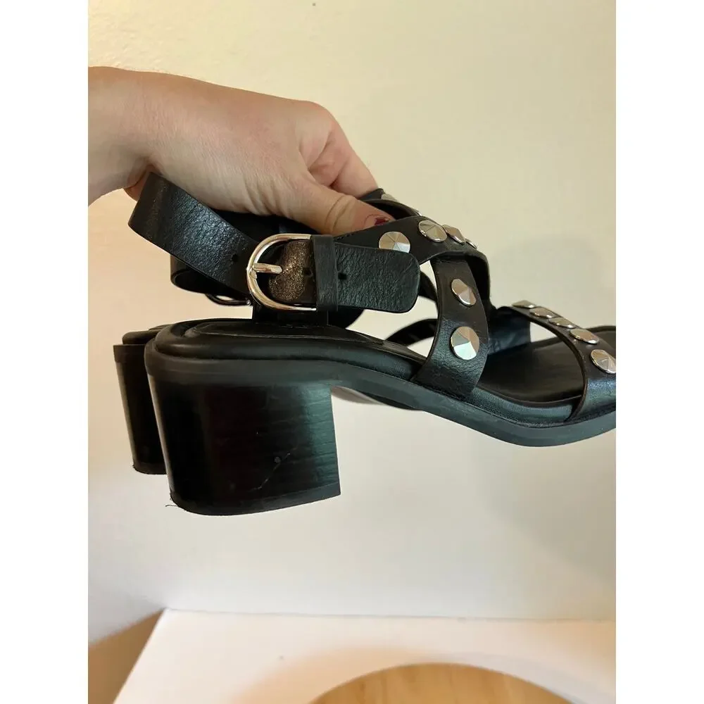 Rag & Bone Black Genuine Leather Silver Studded Chunky Sandal Size 7.5-8 / 38